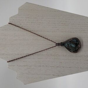 1260- Larimar Natural Stone Wire Wrapped Pendant Handmade NWT